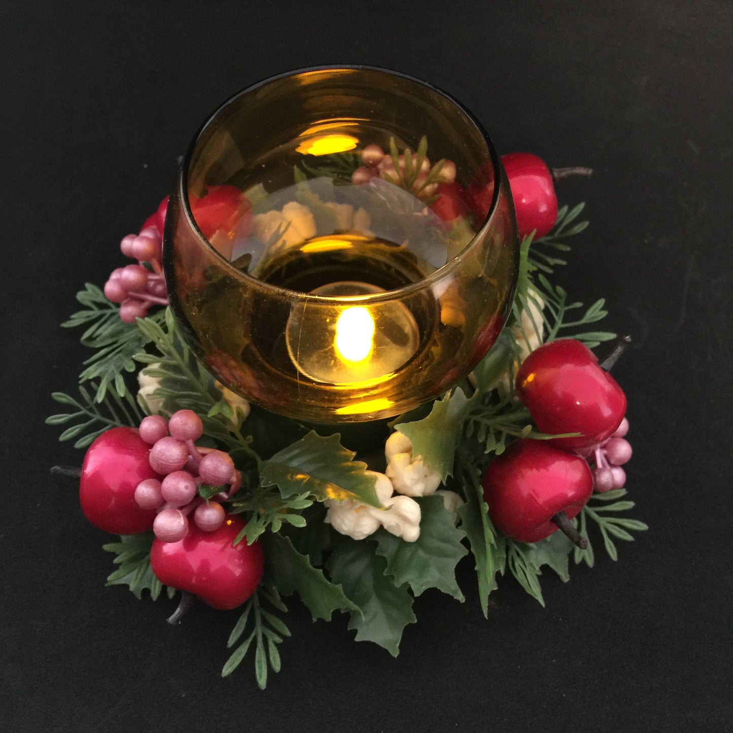 Vintage Candle Ring with Amber Glass Holder