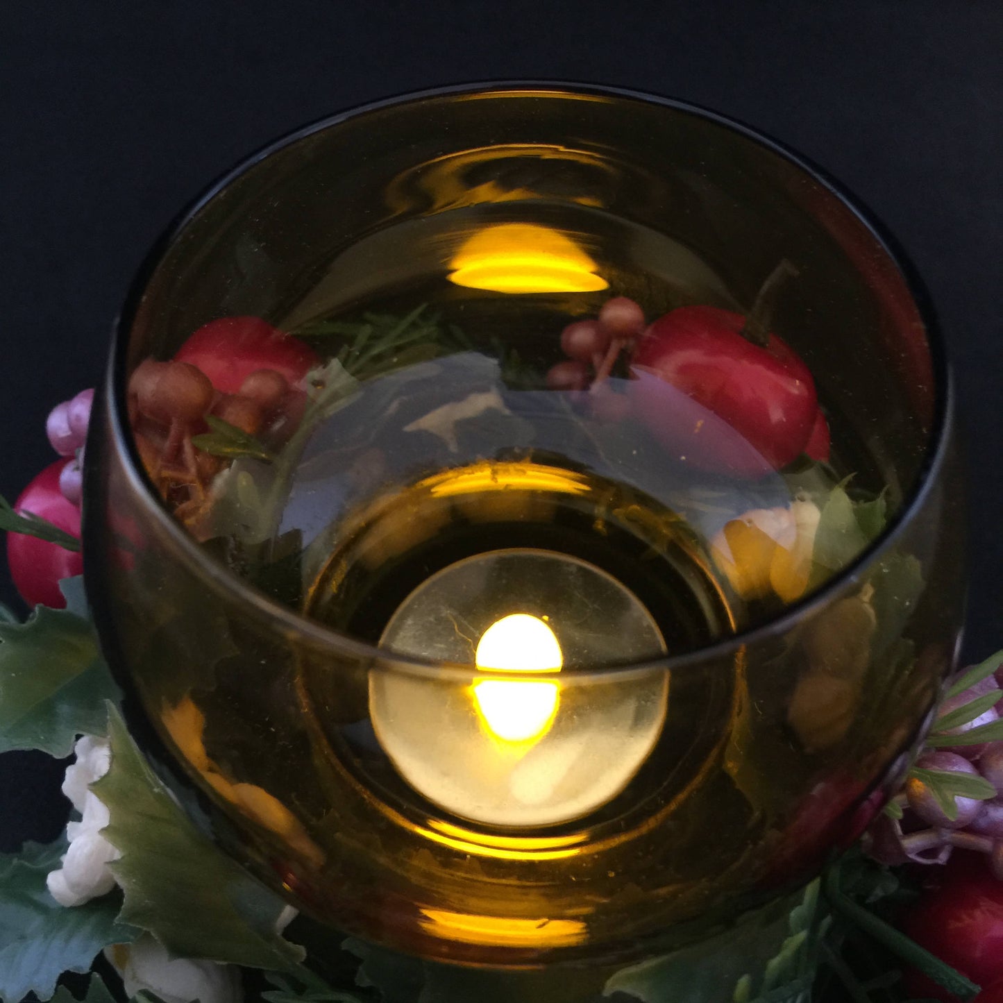 Vintage Candle Ring with Amber Glass Holder
