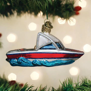 Ski Boat Old World Christmas Glass Ornament