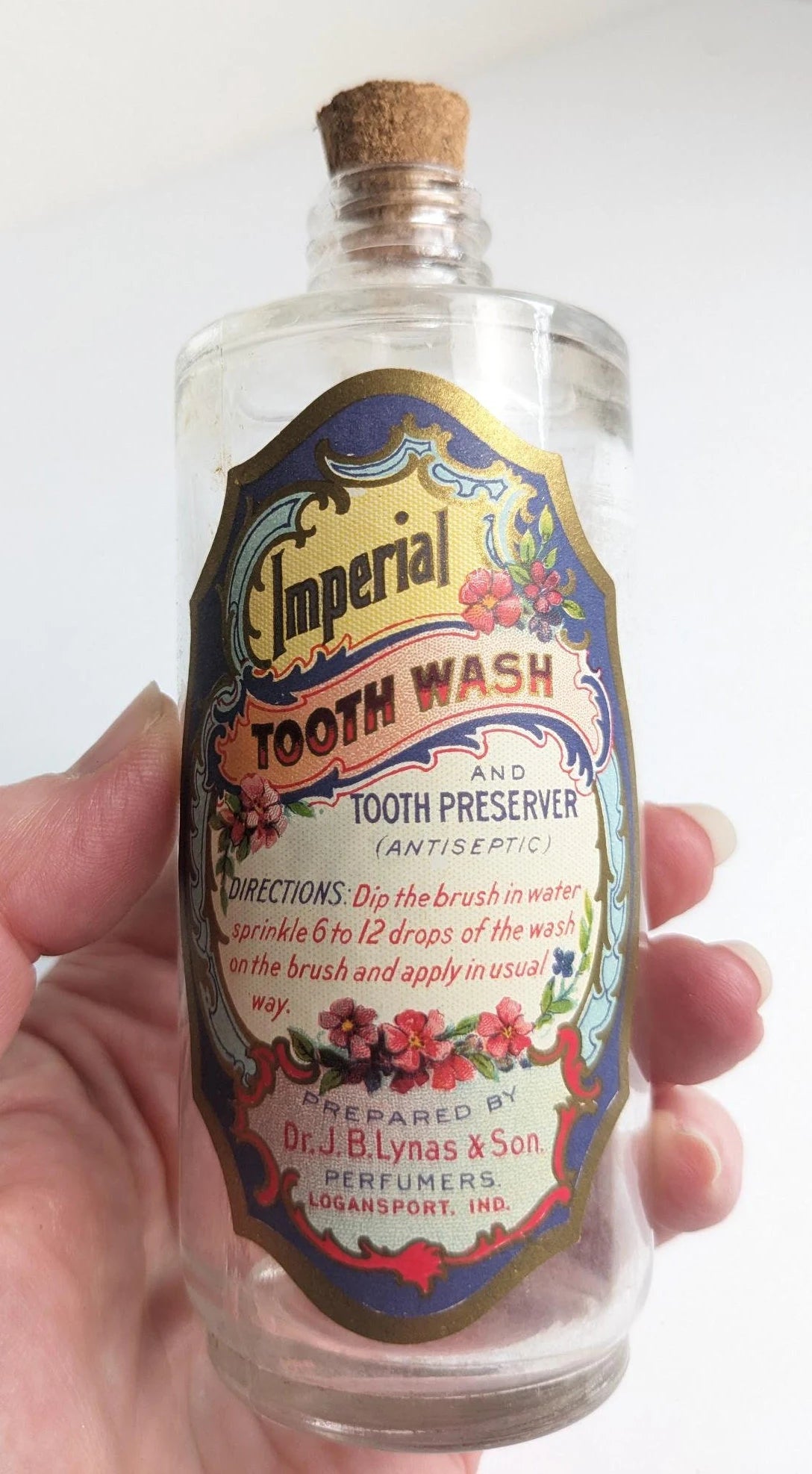 Vintage Antique Bathroom Style Bottles - Waving Liquid, Tooth Wash and Hair Tonic Labels