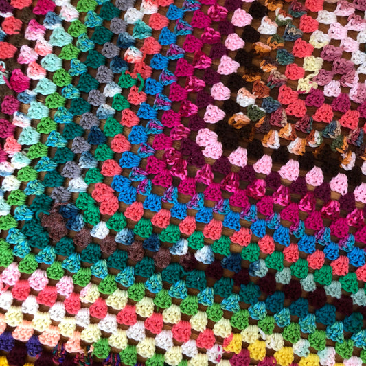 Rainbow Square Vintage Crotchet Afghan Blanket