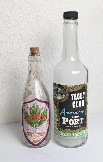 Vintage Antique Style Liquor Bottles - Bay Rum and American Light Port Labels