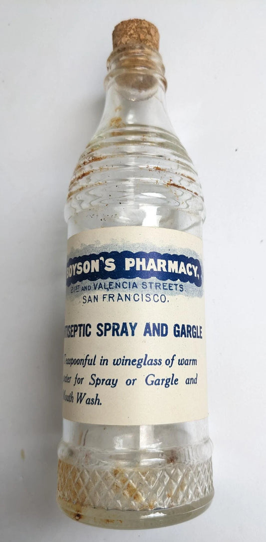 Vintage Antique Style Bottles - Antiseptic Spray and Gargle, Lotion for Eczema, Cucumber Cream and Hair Pomade Labels