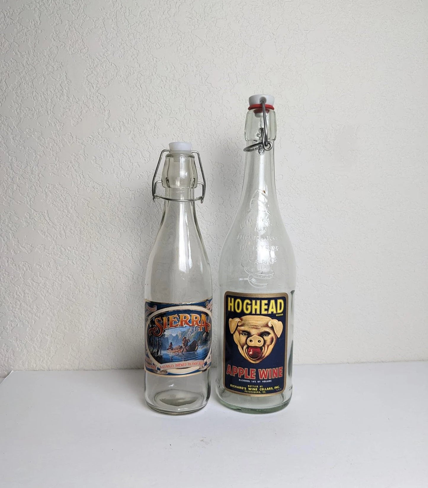 Vintage Antique Style Liquor Bottles - Sierra Beer and Hoghead Apple Wine Labels