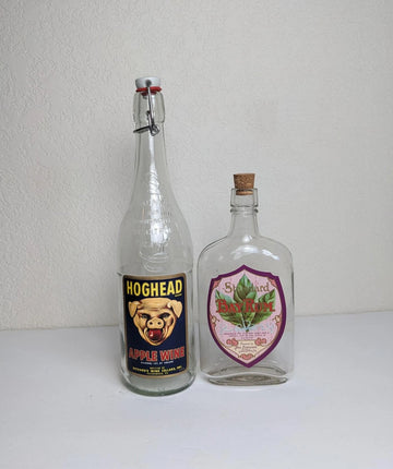 Vintage Antique Style Liquor Bottles - Hoghead Apple Wine and Bay Rum Labels