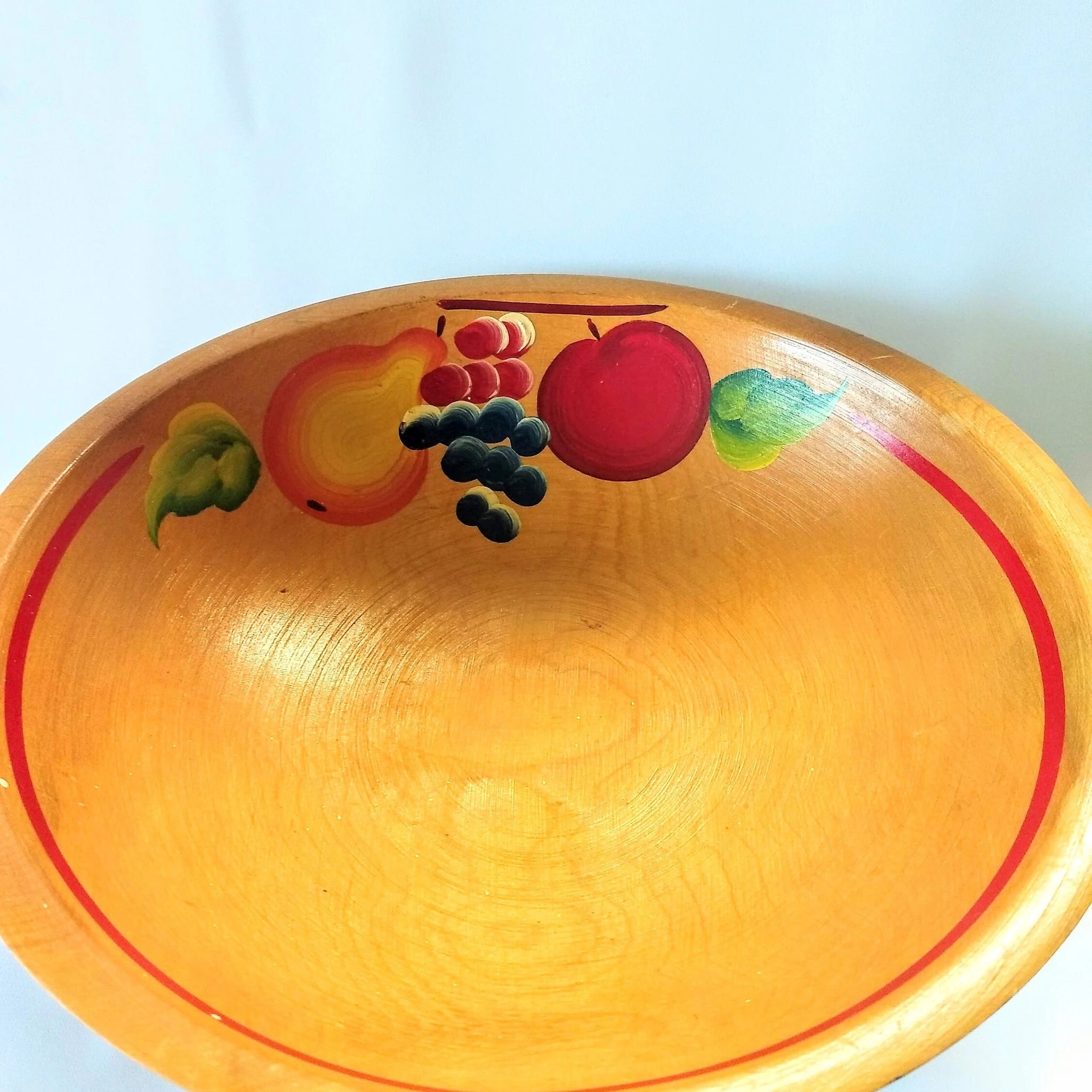 Vintage Wood Hand Painted Fruit Bowl
