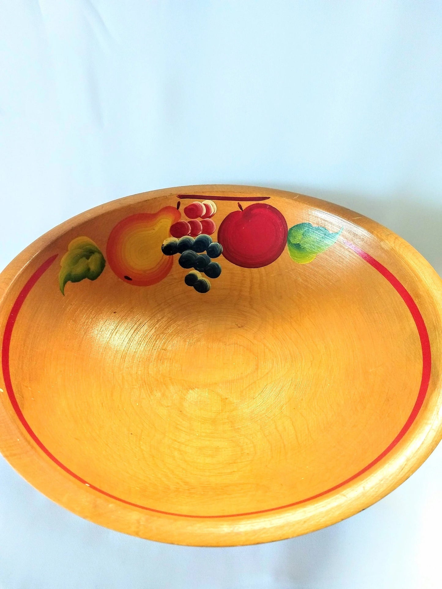 Vintage Wood Hand Painted Fruit Bowl