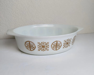 Vintage Gold Hex Pyrex Casserole Dish