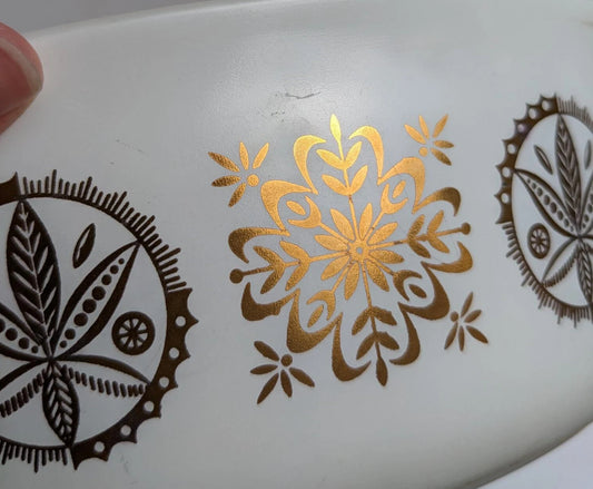 Vintage Gold Hex Pyrex Casserole Dish