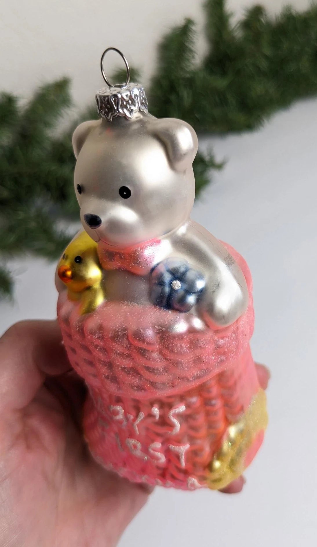 Glass Pink Stocking "Baby's First Christmas" Ornament