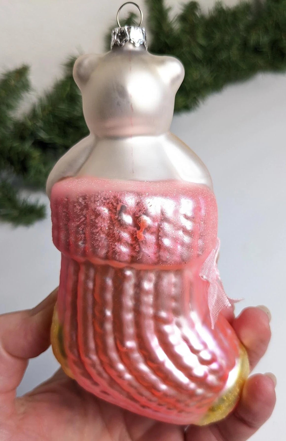 Glass Pink Stocking "Baby's First Christmas" Ornament