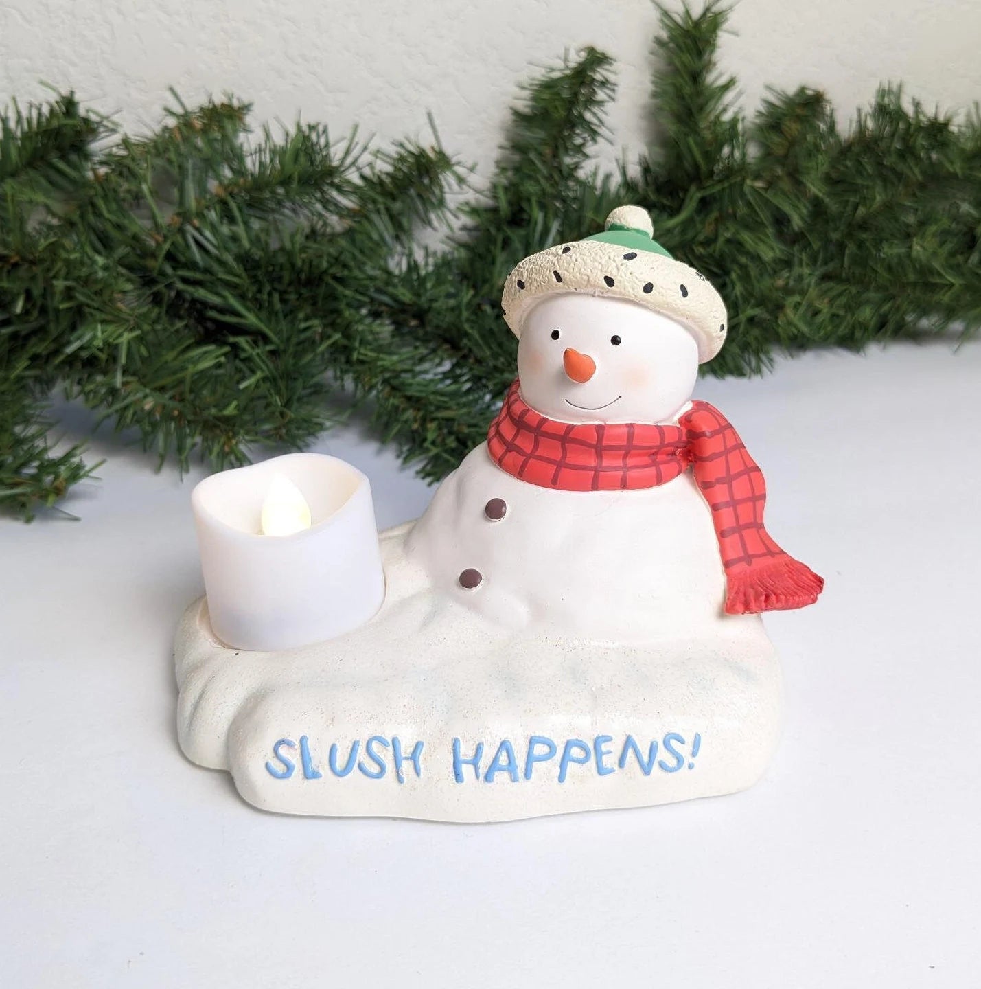 Vintage Slush Happens Melting Snowman Christmas Candle Holder