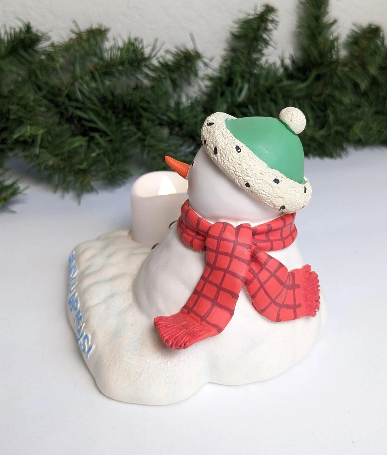 Vintage Slush Happens Melting Snowman Christmas Candle Holder