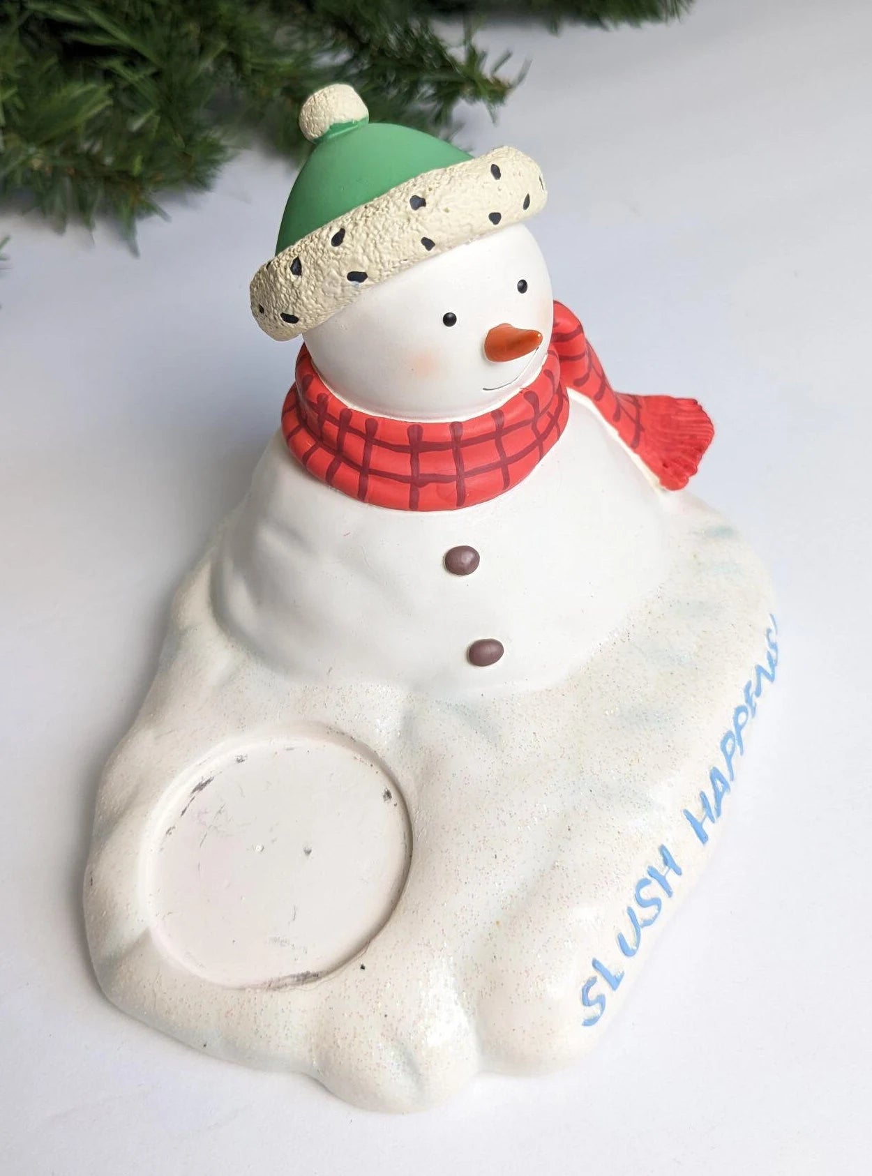 Vintage Slush Happens Melting Snowman Christmas Candle Holder