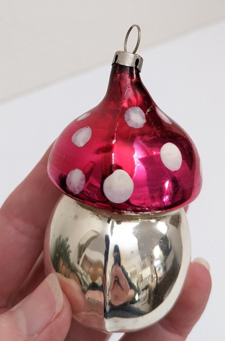 Glass Mushroom Christmas Ornament, made in Czechoslovakia