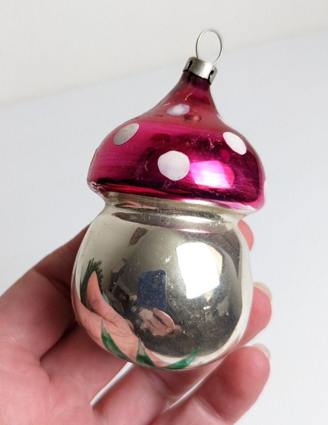 Glass Mushroom Christmas Ornament, made in Czechoslovakia