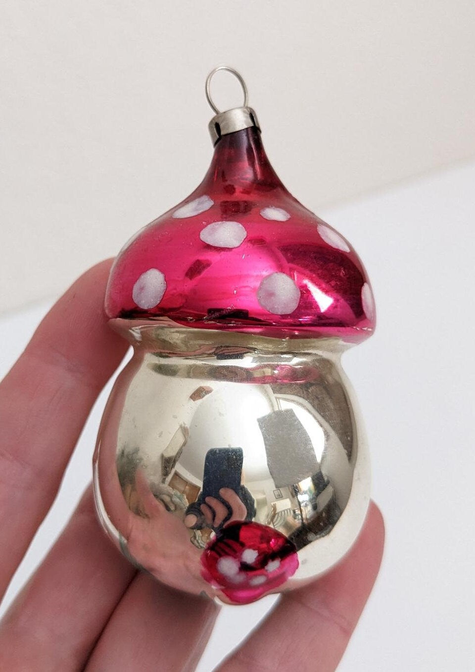 Glass Mushroom Christmas Ornament, made in Czechoslovakia