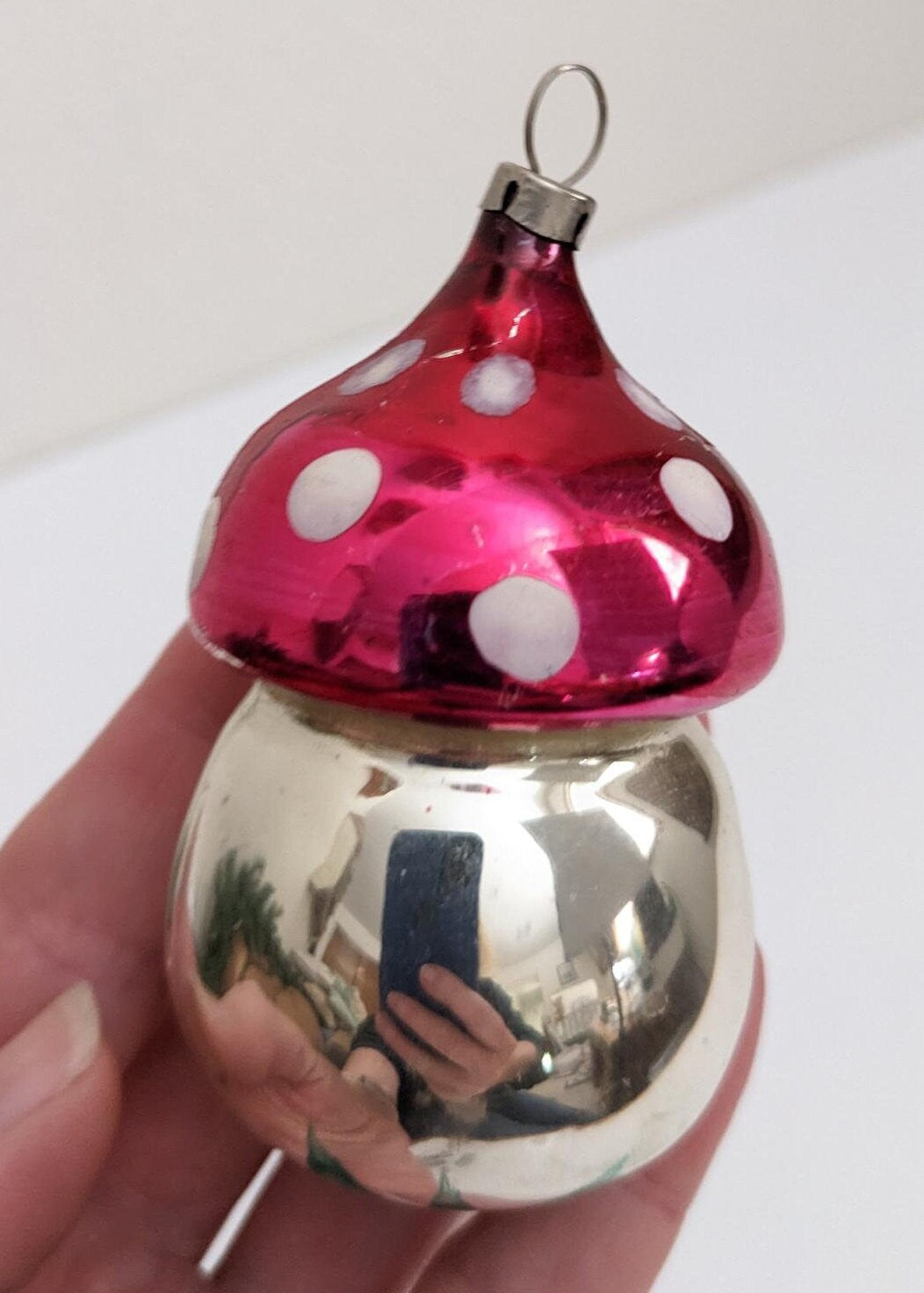 Glass Mushroom Christmas Ornament, made in Czechoslovakia