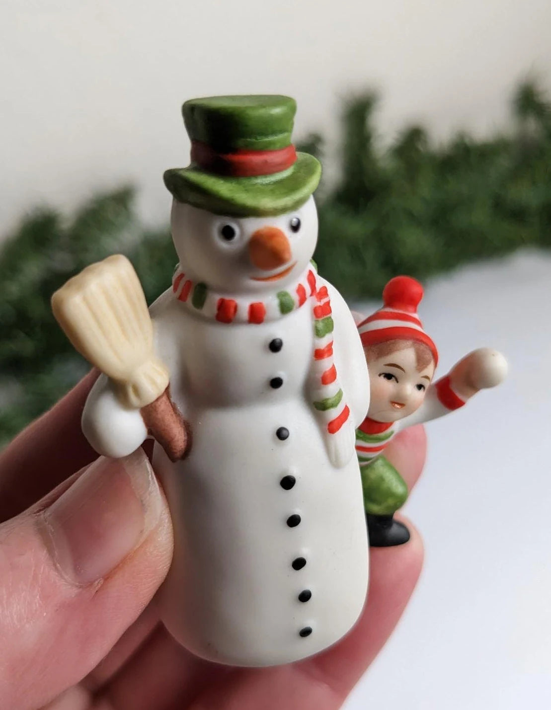 Vintage 1986 Colonial Christmas Village Brian and a Snowman Figurine