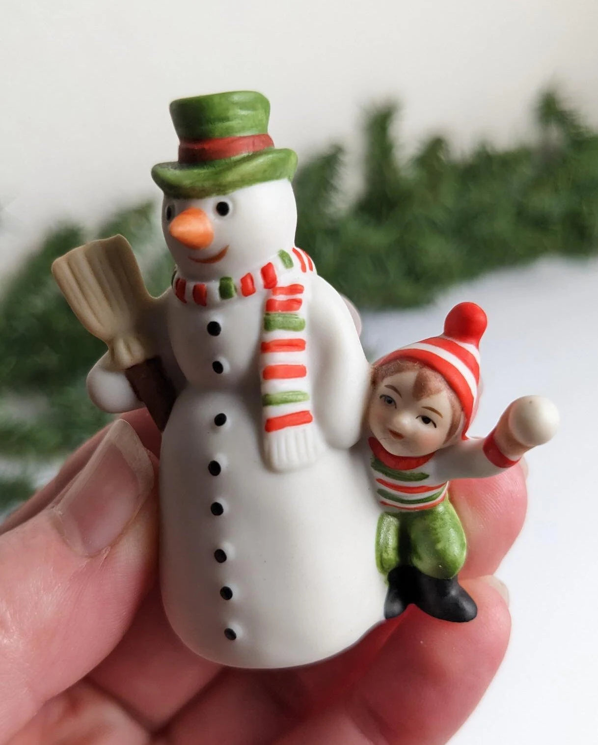 Vintage 1986 Colonial Christmas Village Brian and a Snowman Figurine