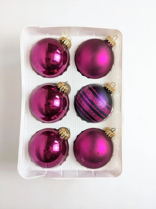 Vintage Krebs Magenta & Purple Glitter Ornaments