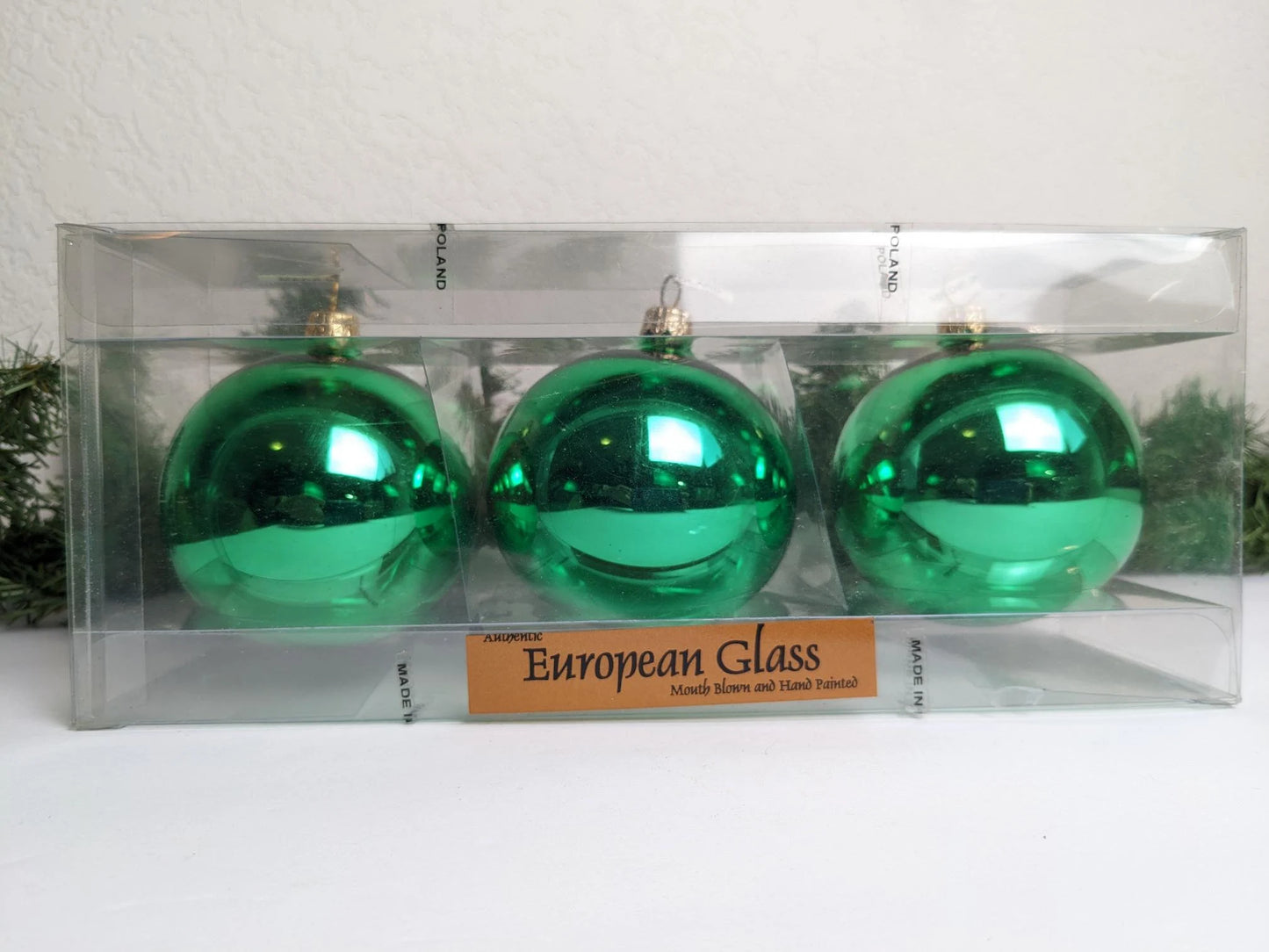 Green Hand-Blown Christmas Ornaments