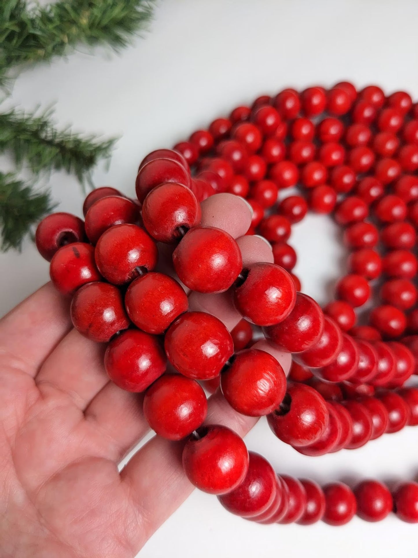 Red Wooden Beaded Christmas Garland