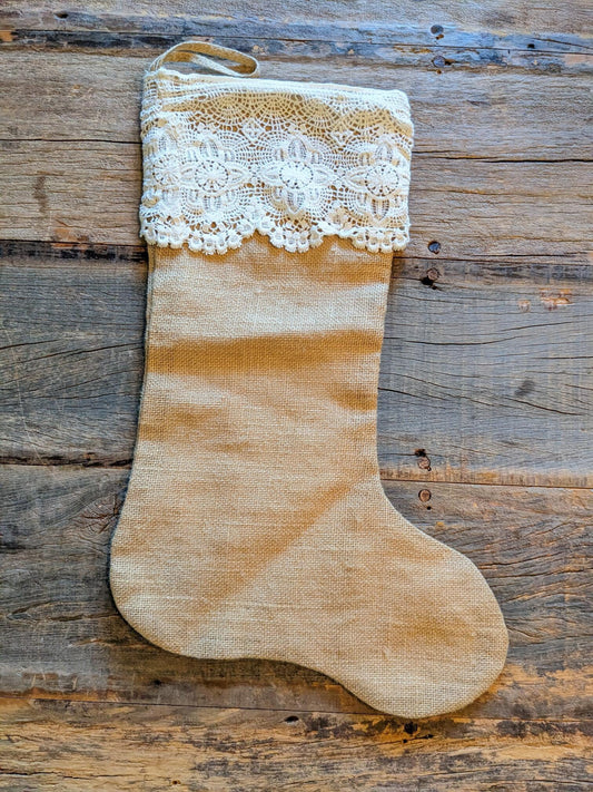 Burlap & Lace Christmas Stocking