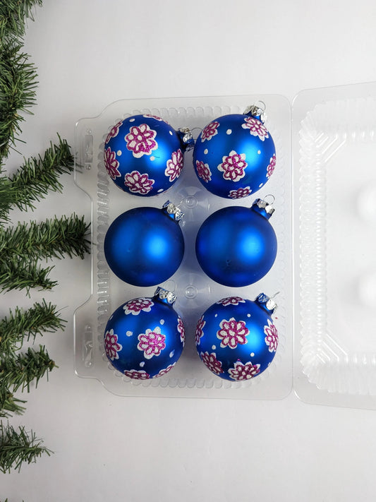 Navy Blue Boho Ornaments with Pink Flowers