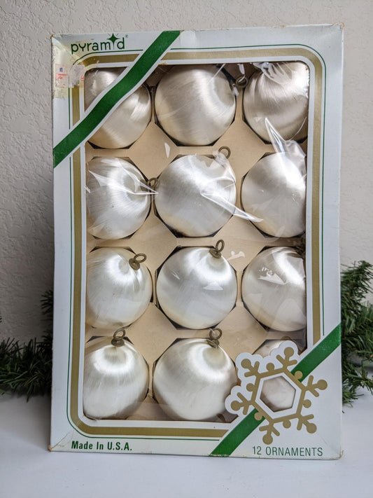 Vintage White Satin Christmas Ornament Set