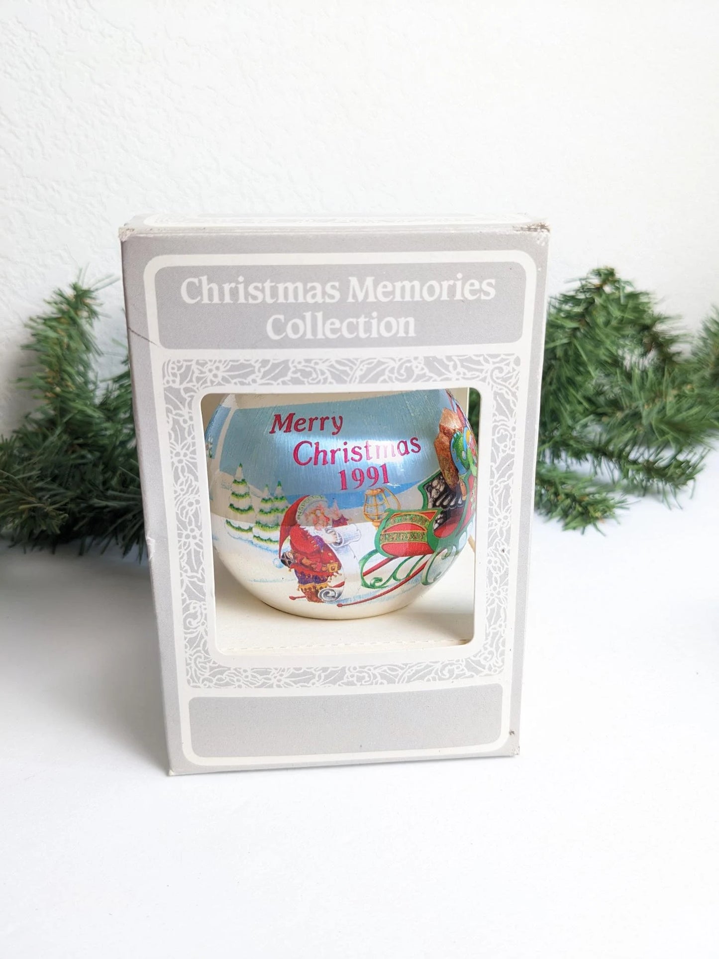 Vintage 1991 Christmas Memories Santa Sleigh Ornament