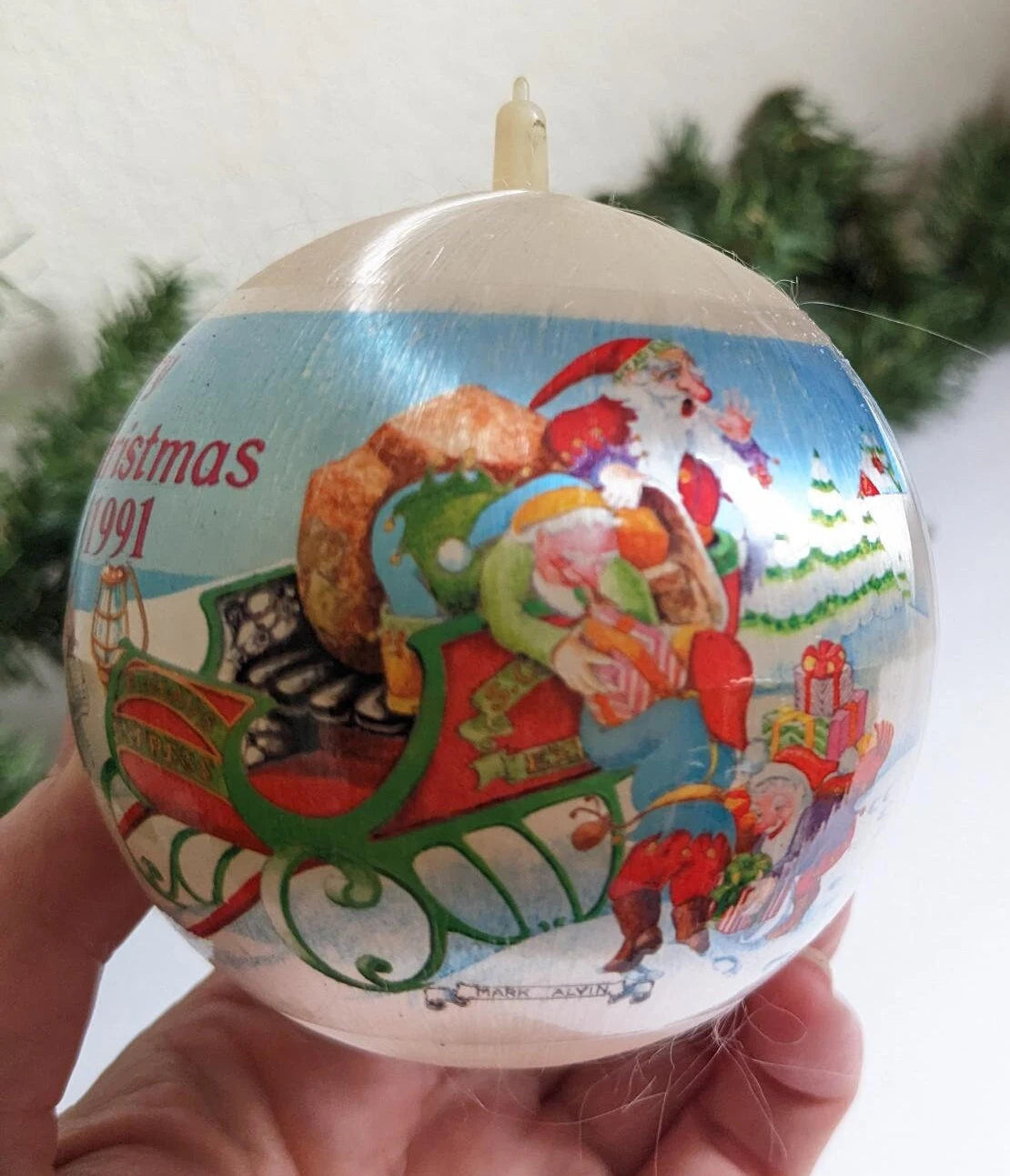 Vintage 1991 Christmas Memories Santa Sleigh Ornament