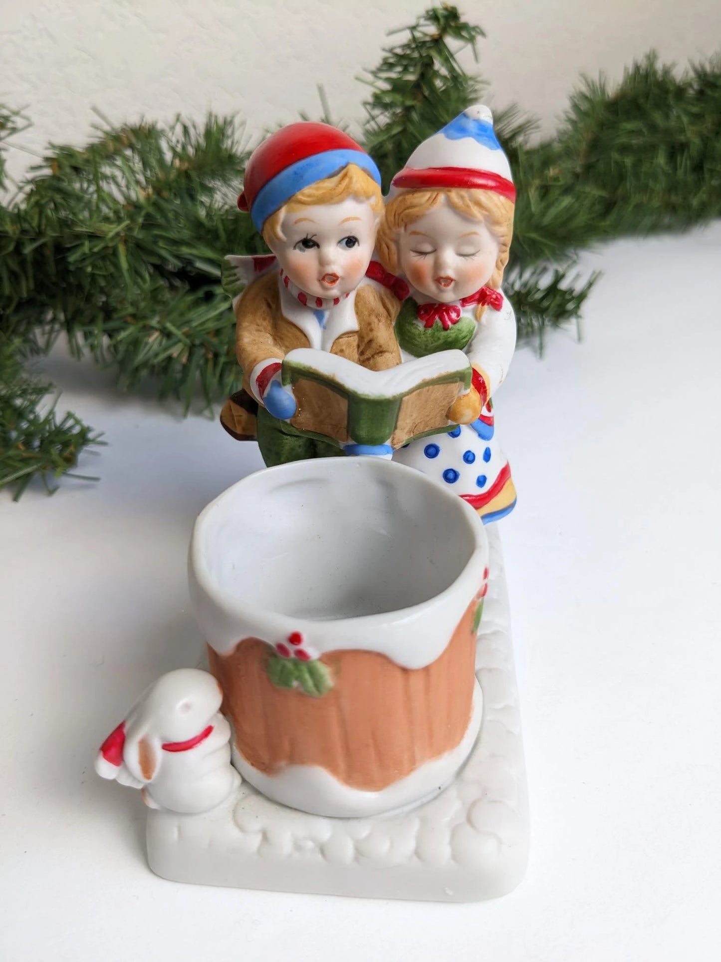 Vintage 1982 Caroling Couple Christmas Candle Holder