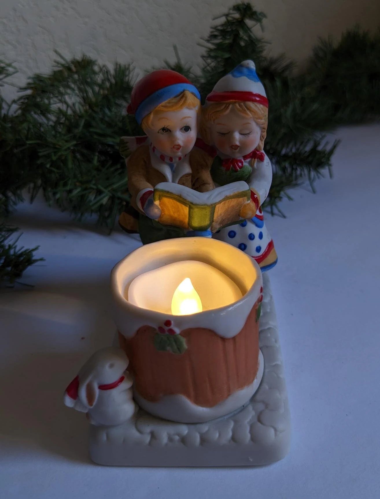 Vintage 1982 Caroling Couple Christmas Candle Holder