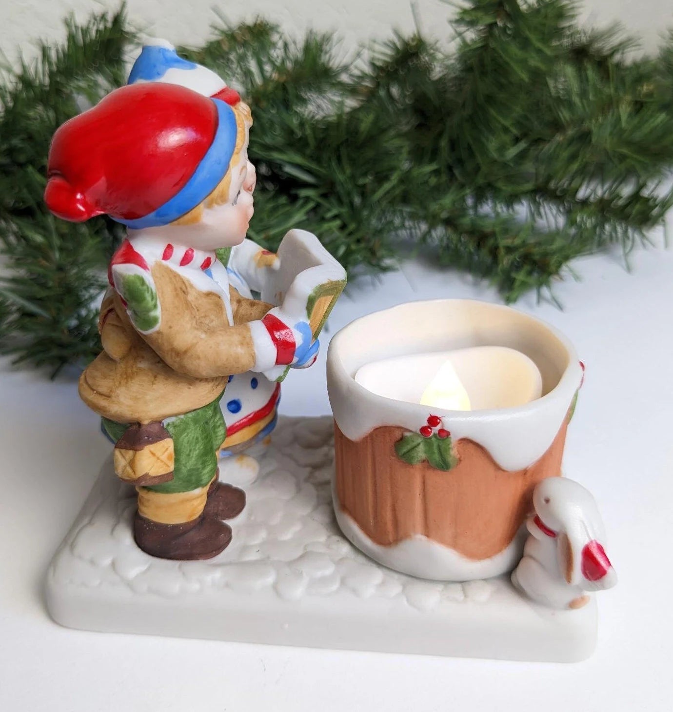 Vintage 1982 Caroling Couple Christmas Candle Holder