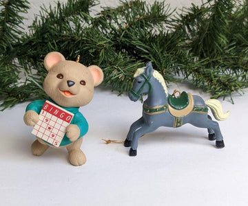 Vintage Hallmark 1995 Bingo Bear & Horse Christmas Ornament