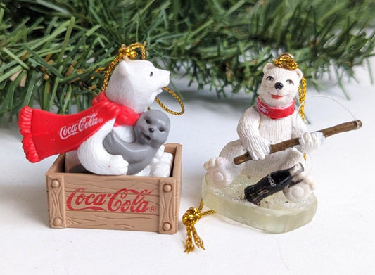 Miniature Polar Bear Coca Cola Christmas Ornaments