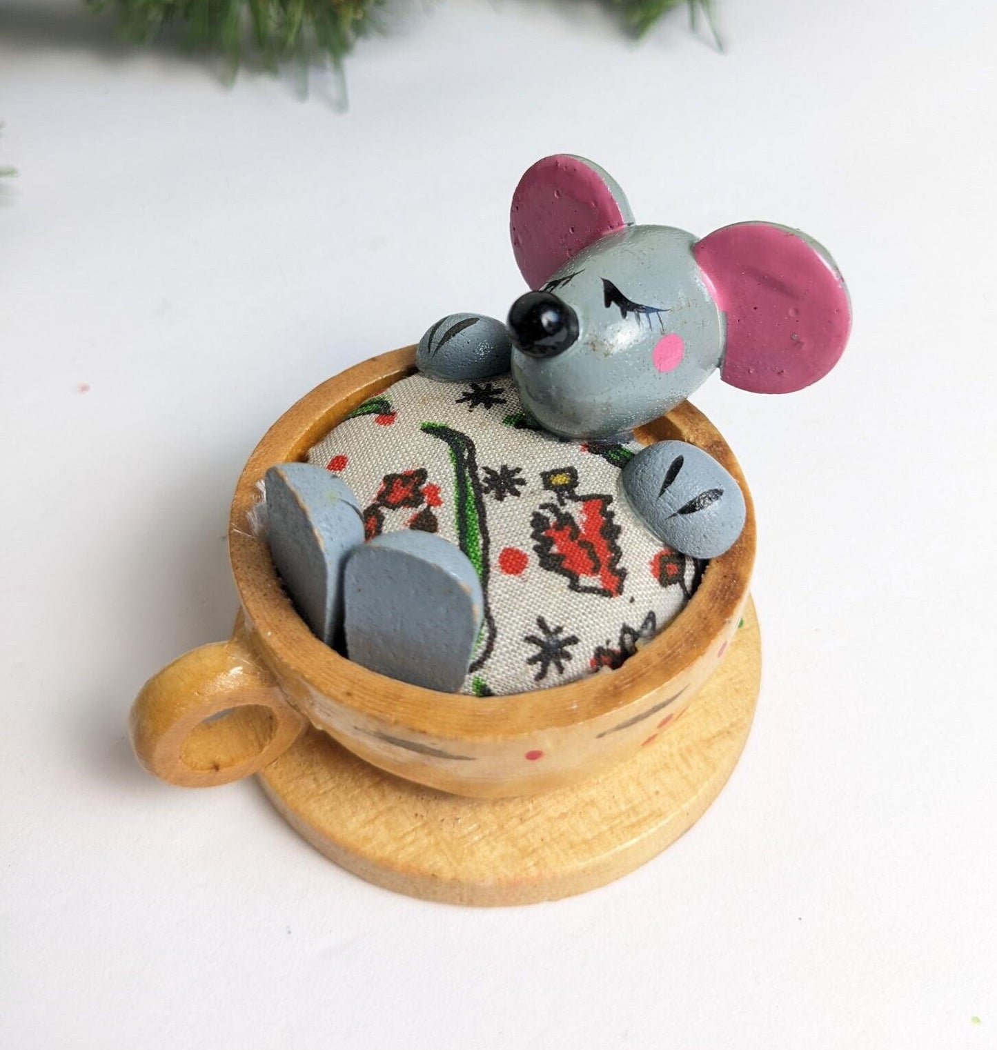 Vintage Mouse in Teacup Christmas Ornament