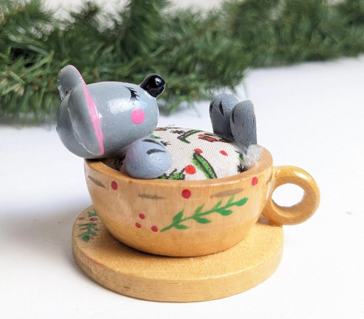 Vintage Mouse in Teacup Christmas Ornament