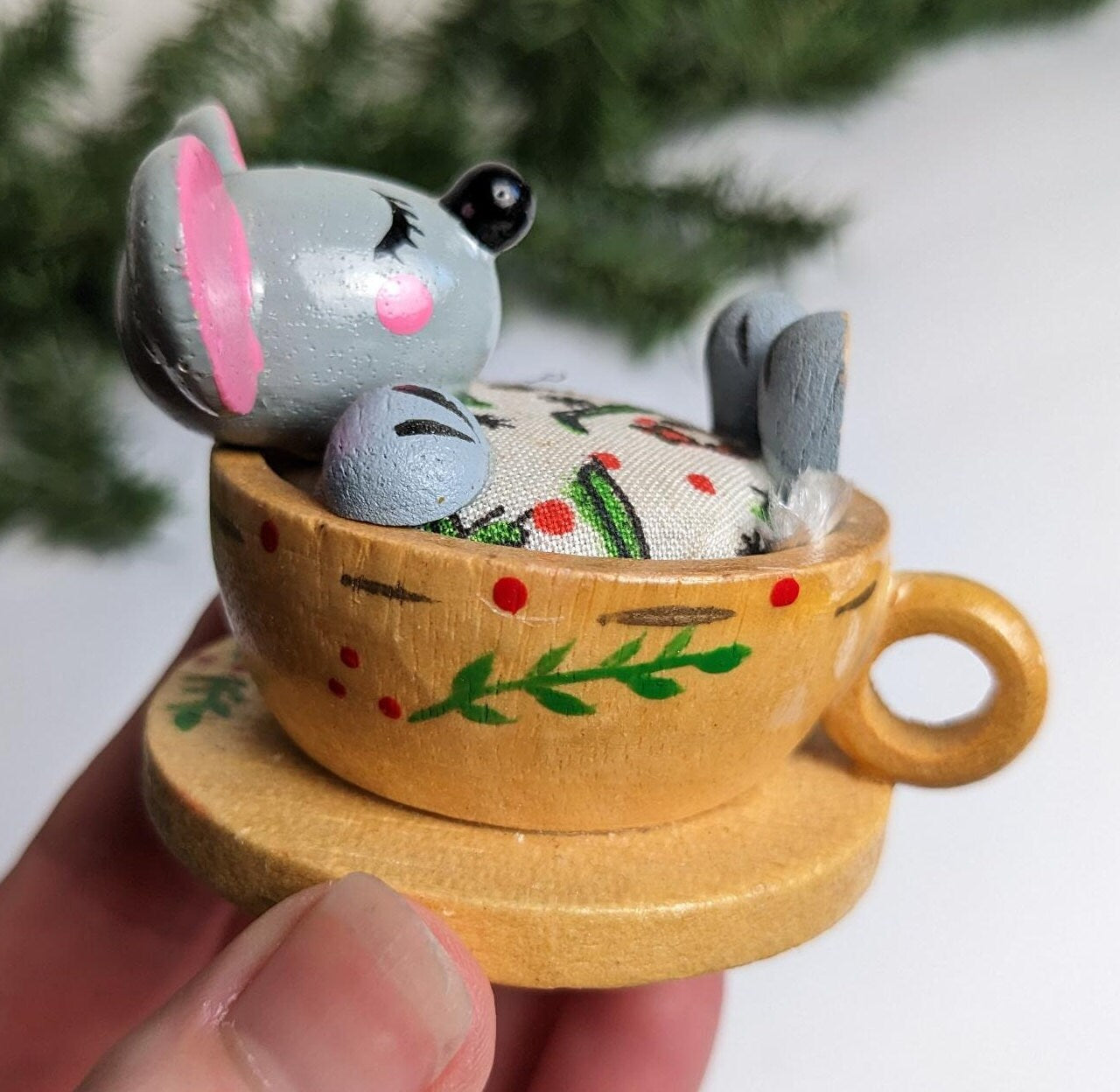 Vintage Mouse in Teacup Christmas Ornament