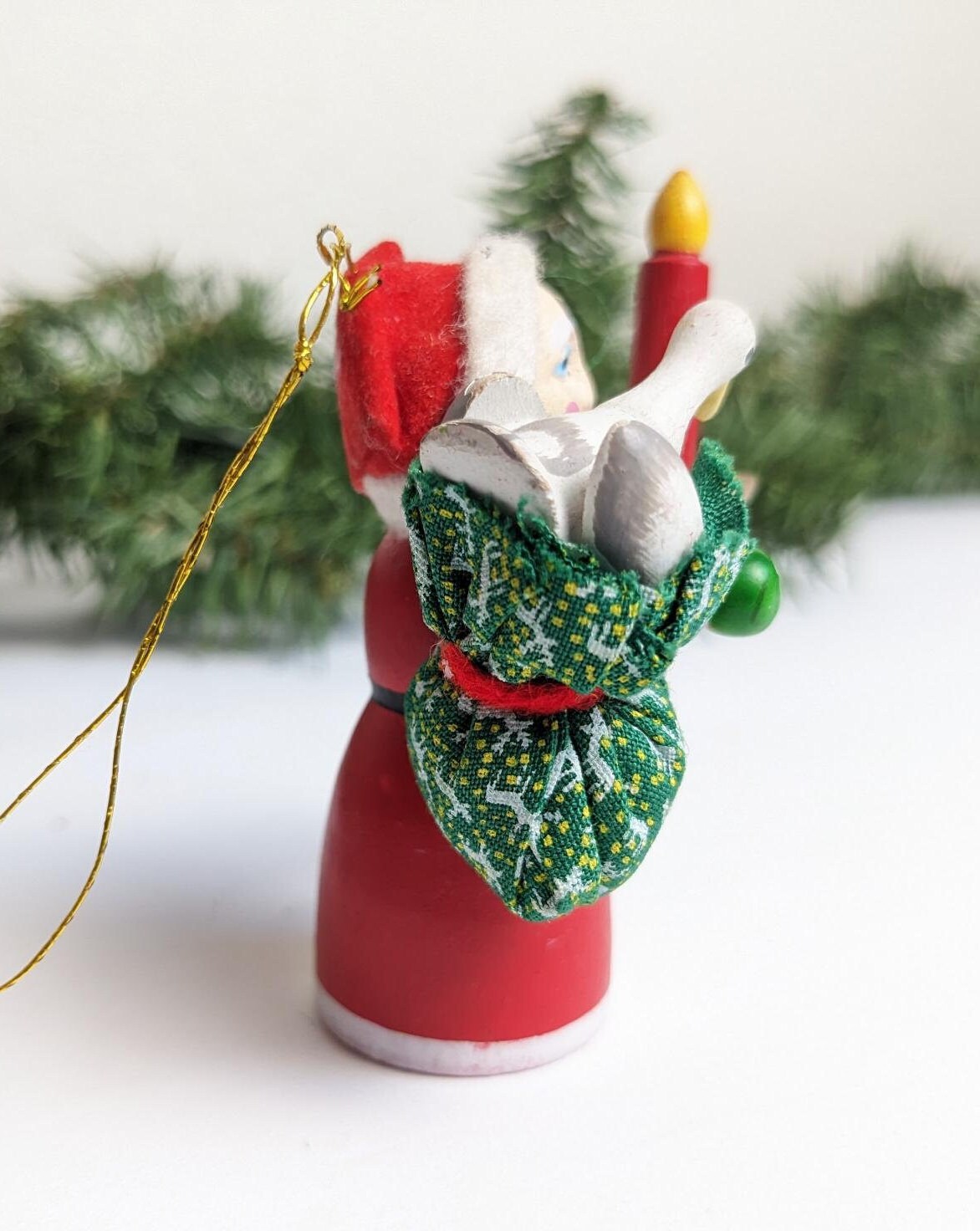 Vintage Wooden Santa Goose Candlestick Ornament