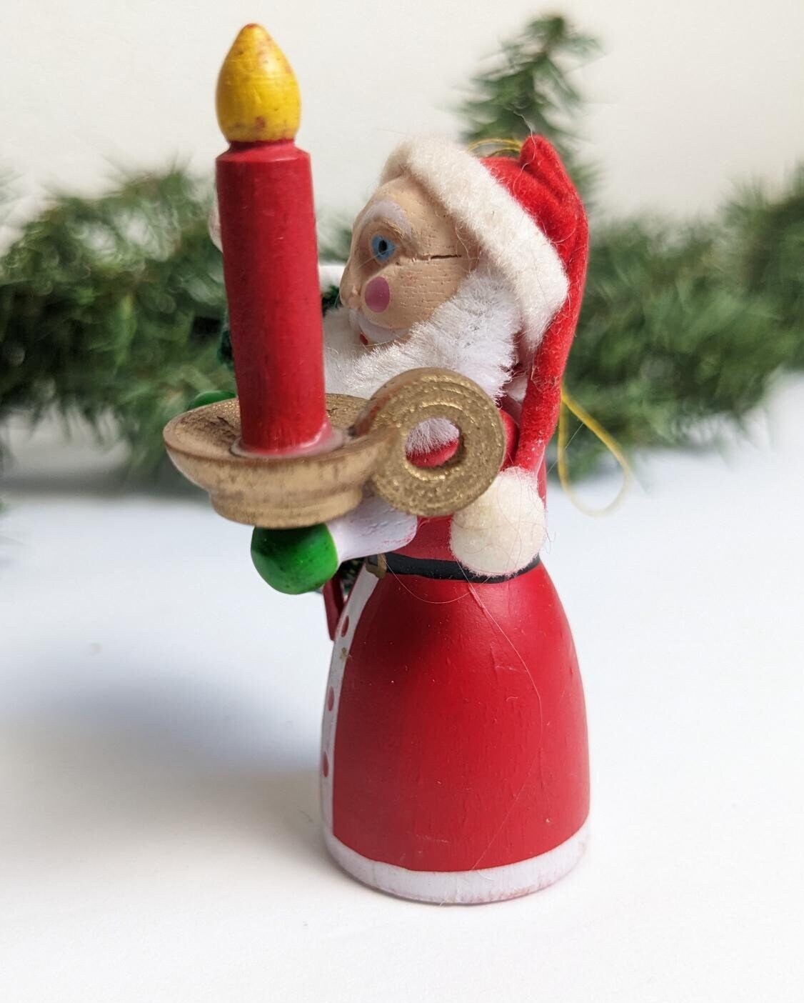 Vintage Wooden Santa Goose Candlestick Ornament