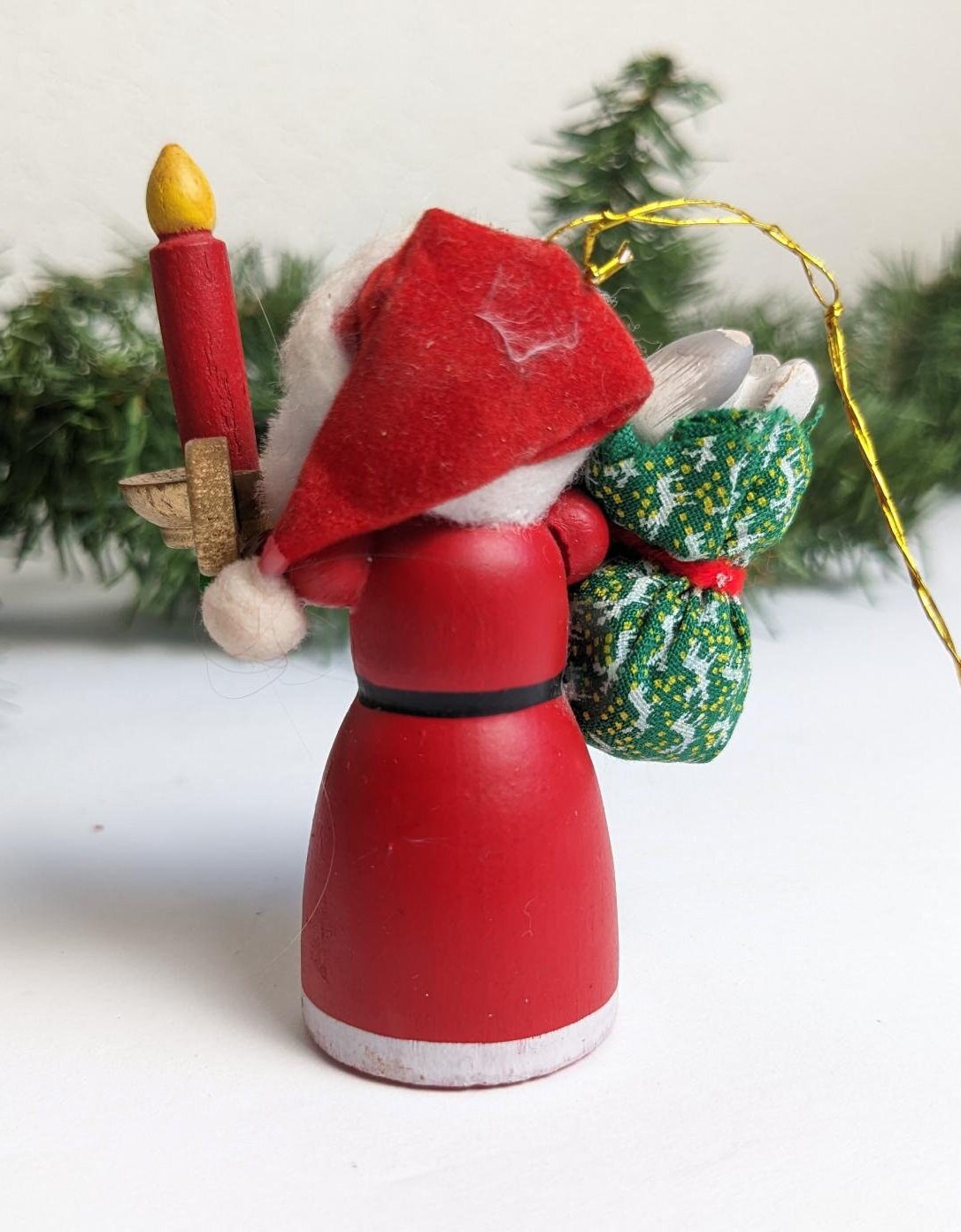 Vintage Wooden Santa Goose Candlestick Ornament