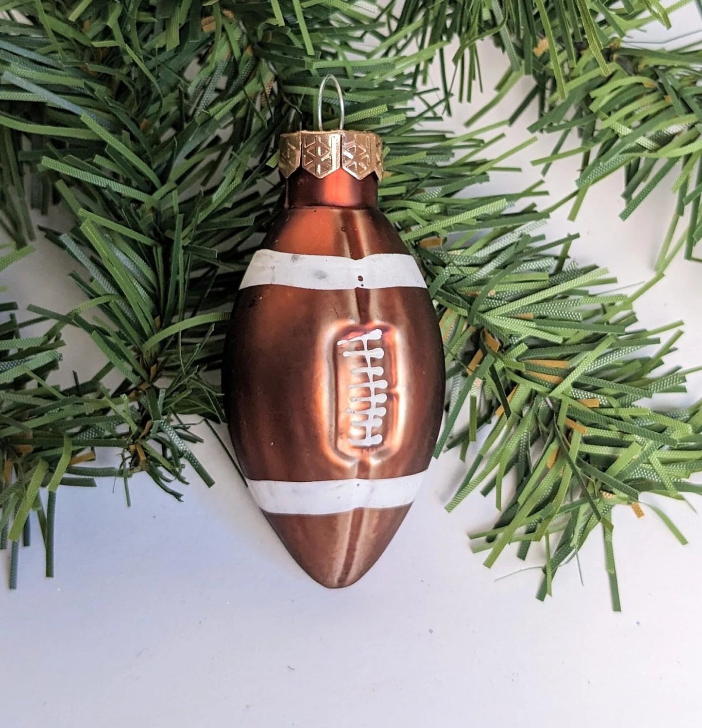 Vintage Football Christmas Blown Glass Ornament