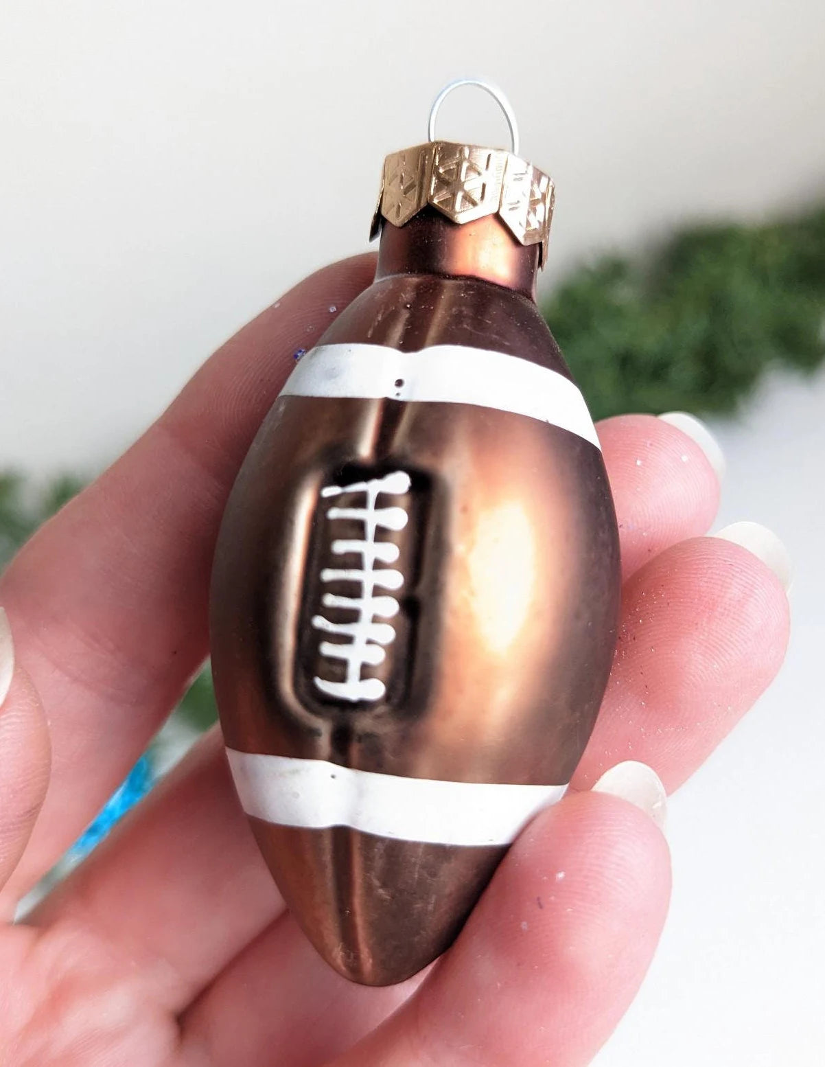 Vintage Football Christmas Blown Glass Ornament