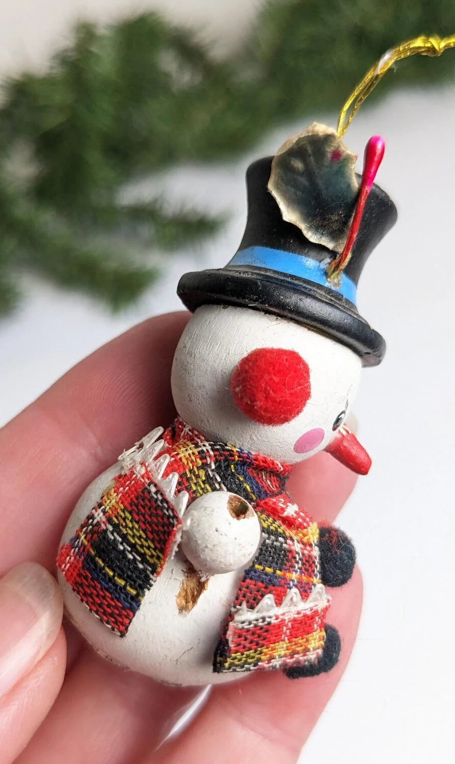 Vintage 1982 Wooden Snowman Christmas Ornament