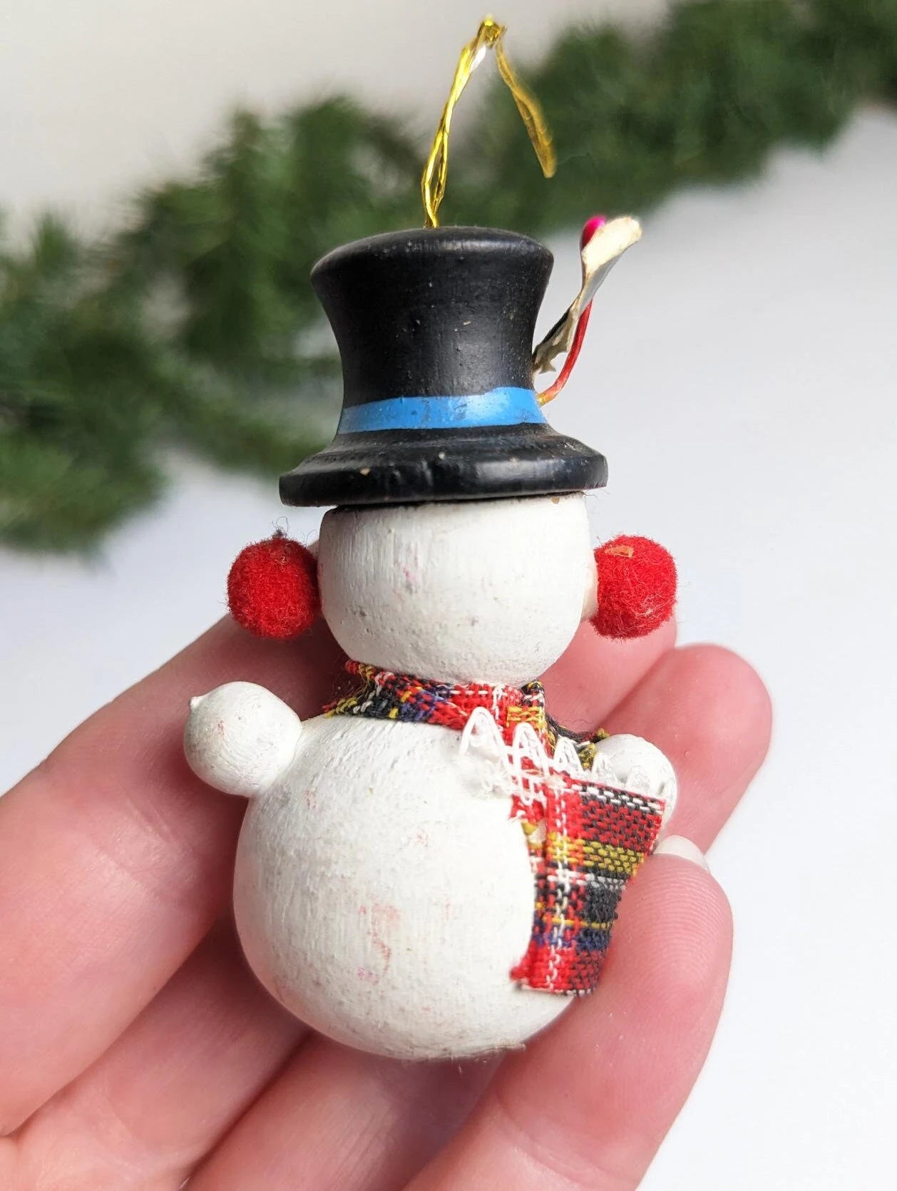 Vintage 1982 Wooden Snowman Christmas Ornament