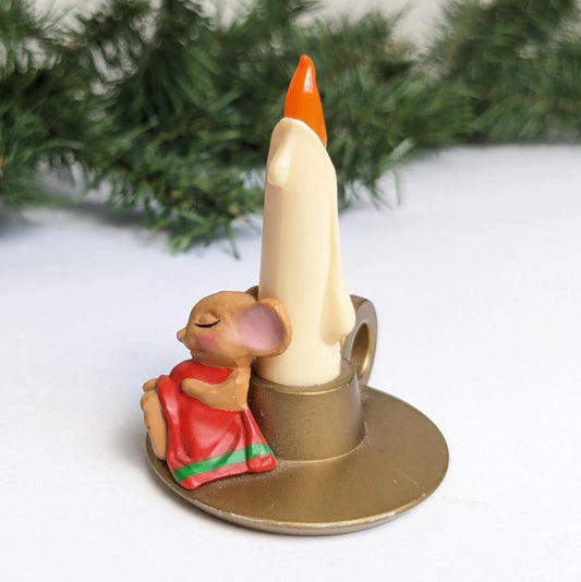 Vintage Sleeping Mouse Candlestick Christmas Figurine