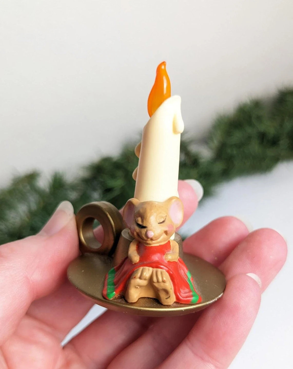 Vintage Sleeping Mouse Candlestick Christmas Figurine