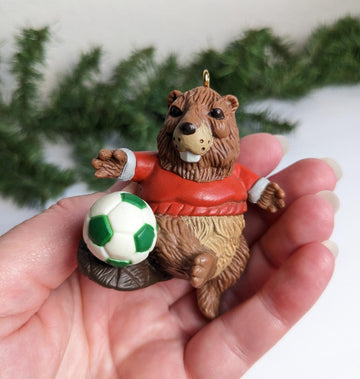 Vintage Soccer Beaver Christmas Ornament